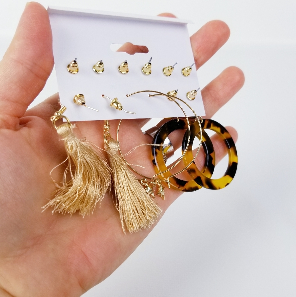 6 Pairs of Earrings Set Resin Pearls Hoops… - Picture 4 of 5